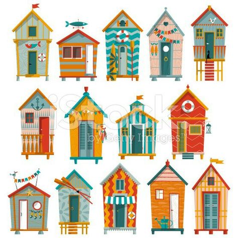 Beach Huts Art, Beach Huts, Beach Shack, House Illustration, House Drawing, Beach Hut, Free Vector Graphics, Free Vector Art, Beach Art