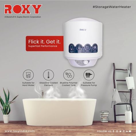 Roxy appliacnes Water Geyser, Computer Basic, Pressure Pump, Water Heaters, Best Water, Water Element, Graphic Design Lessons, Hard Water, Creative Ads