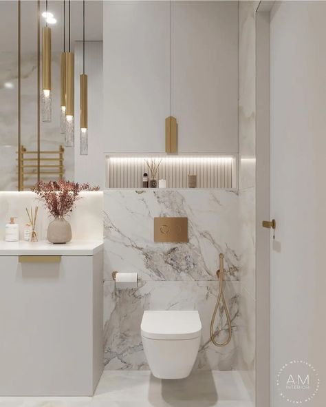 Wc Decoration, Fun Bathroom Decor, Small Apartment Bathroom, Bathroom Design Styles, White Marble Bathrooms, Toilet Room Decor, White Toilet, Bathroom Decor Luxury, Small Toilet