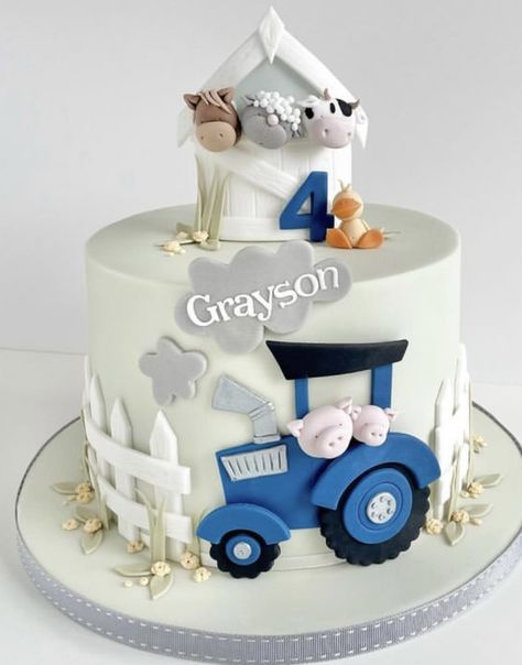 Tractor Birthday Cakes, Farm Birthday Cakes, Barnyard Cake, Christening Cake Boy, Farm Animal Cakes, Boys First Birthday Cake, Tractor Cake, Baby Boy Birthday Cake, Animal Birthday Cakes