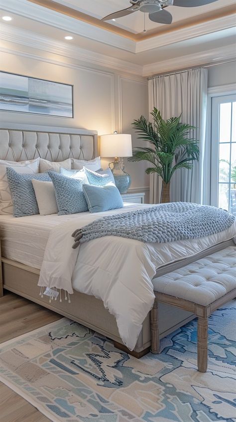 Modern Coastal Beds, Bedroom Coastal Style, Coastal Bloxburg, Cottage Basement, Coastal Bedroom Decor, Costal Bedroom, Modern Coastal Bedroom, Minimalistic Decor, Bedroom Vibes