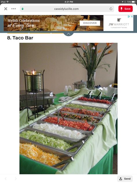 Food For 100 People, Taco Bar Dinner, Mexican Buffet Ideas, Bufette Ideas, Bar Ideas For Wedding, Taco Bar Ideas, Taco Bar Buffet, Walking Taco Bar, Taco Bar Wedding