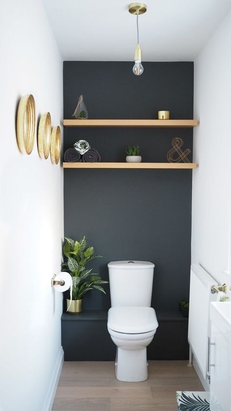 Bathroom Decor Modern Luxury, Bathroom Dark, Wc Decoration, Top Bathroom Design, Simple Bathroom Decor, Downstairs Loo, Downstairs Toilet, Powder Room Design, Small Bathroom Makeover