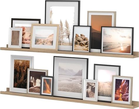 Friends Picture Wall, Picture Ledge Living Room, Picture Frames Collage, Collage Wall Decor, Hanging Bookshelves, Frames Collage, Shelf For Bedroom, Green Living Room Decor, Frame Wall Collage