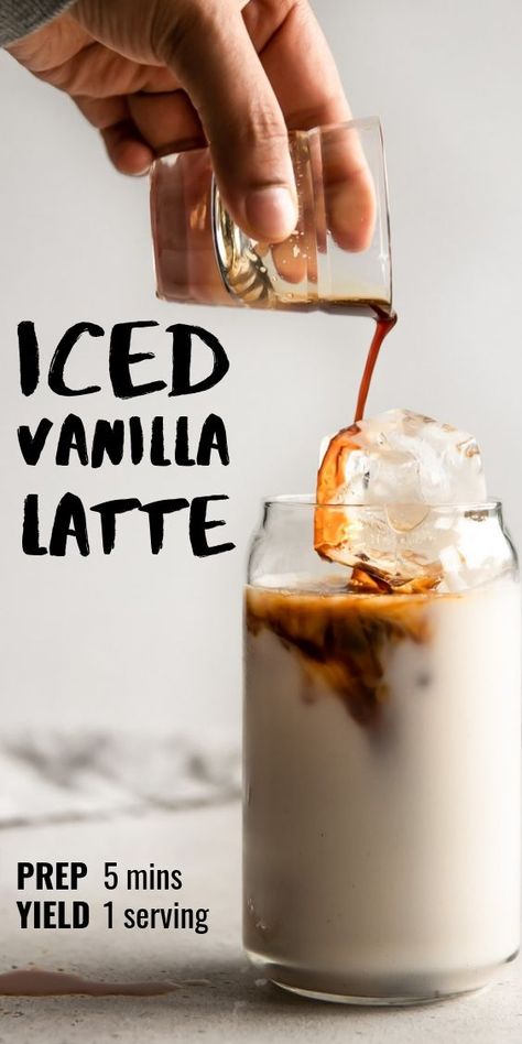 Iced Vanilla Latte Recipe, Vanilla Latte Recipe, Iced Vanilla Latte, Nespresso Recipes, 3 Ingredient Recipes, Coffee Drink Recipes, Ice Coffee Recipe, Vanilla Latte, Latte Recipe