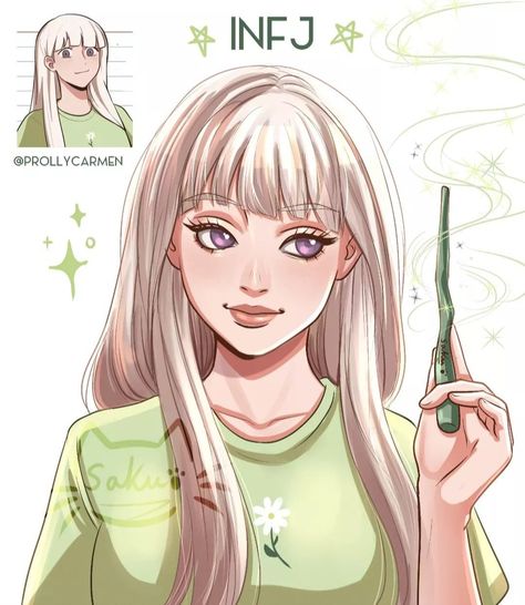 MBTI art  -  Credit: @saku.chann Female Infj Fanart, Esfj Female, Infj Istj, Infj Ships, Infj Female, Infj Art, Infj 16 Personalities, Infp Infj, Infj Traits