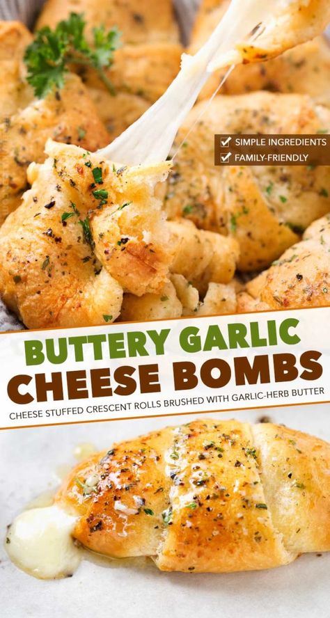 Garlic Butter Cheese Crescent Rolls, Lunch With Crescent Rolls, Garlic Cheese Croissants, Easy Baking Dinner Recipes, Garlic Butter Pizza Croissant, Croissant Dinner Recipes, Cheese Bread With Crescent Rolls, Garlic Butter Croissants, Super Simple Snack Recipes