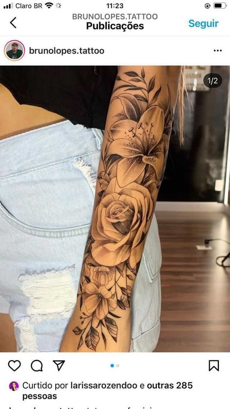 Floral Half Sleeve Tattoo Forearm, Feminine Half Sleeve Tattoo, Half Sleeve Rose Tattoo, Half Arm Sleeve Tattoo, Shoulder Sleeve Tattoos, Half Sleeve Tattoos Forearm, Arm Sleeve Tattoos For Women, Crazy Tattoos, Animal Tattoo Ideas