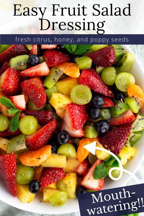 Brunch Fruit Salad, Quick Fruit Salad, Homemade Fruit Salad, Fruit Salad Dressing, Fruit Dressing, Breakfast Fruit Salad, Easy Fruit Salad, Easy Fruit Salad Recipes, Sugar Free Fruits