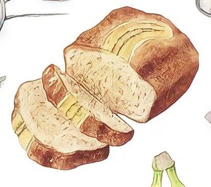 Banana Bread Tattoo, Banana Bread Illustration, Banana Bread Drawing, Bread Illustration, Bread Clip, Baking Packaging, Bread Art, Food Illustration Art, Art Food