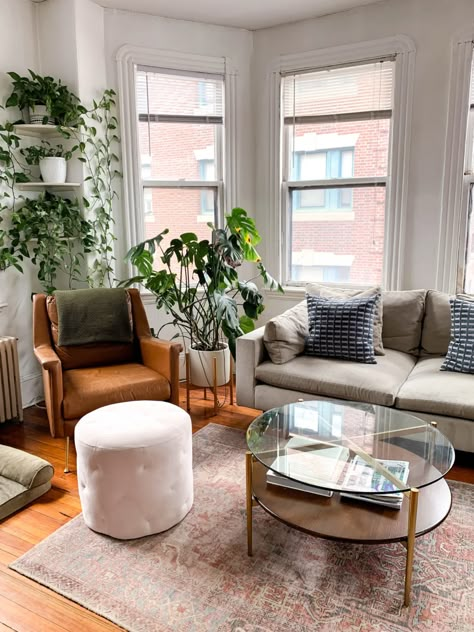 Round Living Room Table, Boston Living Room, Apartment 2023, Round Living Room, Boston Apartment, Chicago Apartment, Apartment Tour, Small Apartment Living Room, Small Space Design