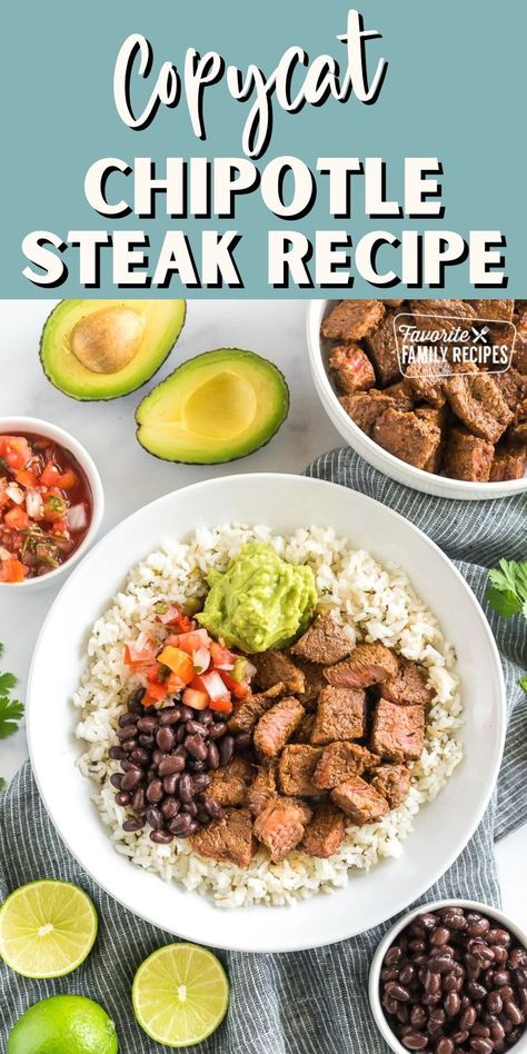 Discover the secret to making Chipotle Steak at home! Our copycat Chipotle recipe gives you juicy and flavorful bites of steak for a salad, bowl, or burrito. Make enough for leftovers or meal prep, and eat this delicious meal all week for lunch or dinner! Spices and flavors blend to create the perfect steak that you love. Chipotle Steak Recipe, Copycat Chipotle Steak, Steak Burrito Bowl Recipe, Steak Burrito Recipe, Chipotle Recipe, Steak Burritos, Chipotle Steak, Chipotle Copycat Recipes, Steak At Home