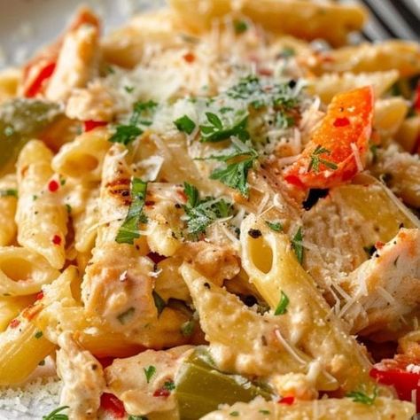 Rattlesnake Pasta Rattlesnake Pasta Recipe, Rattlesnake Pasta, Yummy Meals, Romano Cheese, Num Num, Tasty Pasta, Sauteed Vegetables, Penne Pasta, Cajun Seasoning