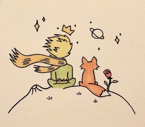 Fox Cute Drawing, Le Petit Prince Illustration, The Little Prince Aesthetic, Princes Drawing, Little Prince Aesthetic, The Little Prince Wallpaper, Little Prince Drawing, Fox Drawing Cute, Little Prince Wallpaper