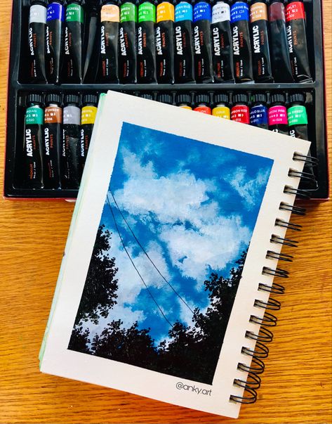 Aesthetic Art Drawing, Blue Sky Aesthetic, Canvas Art Painting Abstract, Sky Art Painting, Paintings Acrylic, Diy Abstract Canvas Art, Diy Watercolor Painting, The Blue Sky, Painting Art Lesson