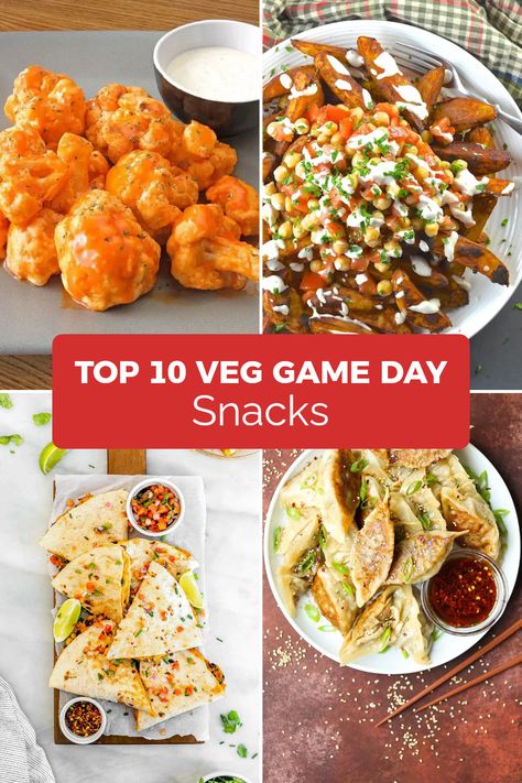 Get ready for an epic game day with these top 10 mouthwatering vegetarian recipes that your guests will love! Perfect for sports parties and gatherings, these delicious snacks will keep everyone cheering for more! From crowd-pleasing veggie nachos to flavorful buffalo cauliflower bites, our collection includes a mix of savory dips, satisfying finger foods, and easy-to-make bites that look and taste amazing. Make this game day unforgettable with these tasty veg-friendly recipes that are sure to score big points! Healthy Game Night Snacks, Vegetarian Game Day Food, Vegan Finger Food, Girls Night Snacks, Appetizer Recipes Vegetarian, Veggie Nachos, Game Night Snacks, Veggie Rolls, Savory Dips