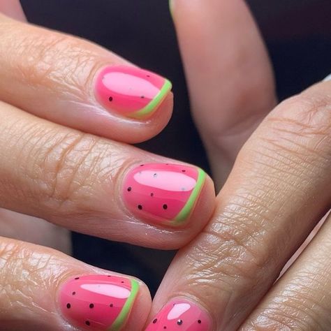 𝑯𝒐𝒑𝒆 𝑰𝒗𝒆𝒌𝒊𝒄𝒉 ▪️Press ons ▪️Content Creation▪️1-1 Education on Instagram: "Watermelon cuteeees 🍉✨   -Pinterest recreation-" Beach Art Nails, New Nail Designs 2024 Summer, Short Watermelon Nails, Nail Art Designs Kids, Modele Thonjsh, Cute Kids Nails Ideas, Cute Nail Painting Ideas, Kid Nail Designs Easy, Fruit Design Nails