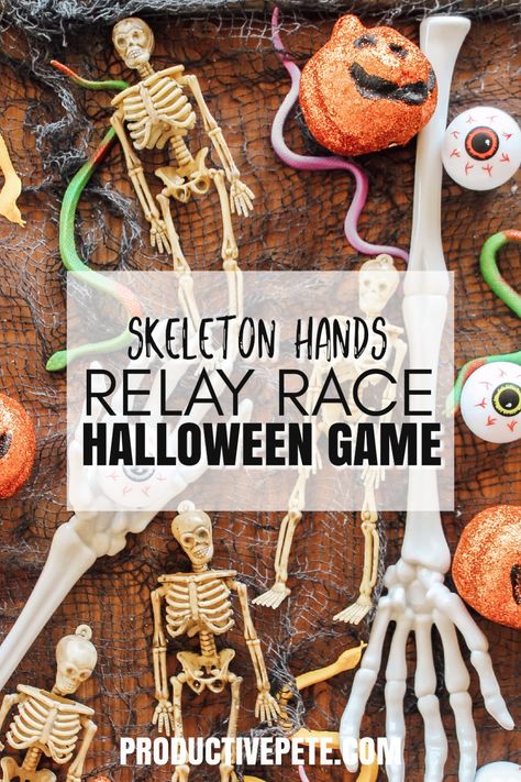 Are you looking for an easy, hardly any prep Halloween party game? Then you need to check out this Skeleton Hands Relay Race game! It's perfect for classroom parties or simple fun at home. It's also made from Dollar Store Supplies so it's a frugal options too #halloween #halloweengames #halloweenparty #partygames #dollartree Relay Race Games, Fun Halloween Party Games, Classroom Halloween Party, Halloween Class Party, Hallowen Ideas, Relay Races, Halloween Games For Kids, Halloween Party Games, Halloween Tags