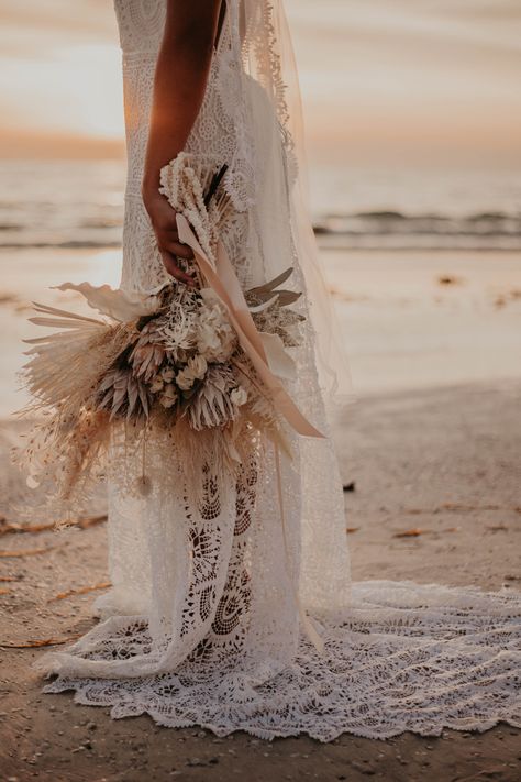 Bride At The Beach, Beach Theme Wedding Dresses The Bride, Beach Wedding Bathing Suit, Boho Beach Wedding Photoshoot, Lowkey Beach Wedding, Bridals On The Beach, Boho White Wedding Dress, Beach Bride Photography, Small Boho Beach Wedding