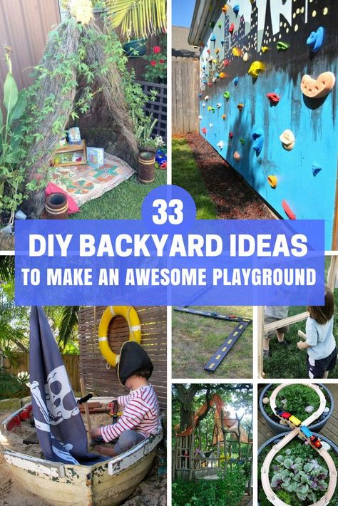 Turn your backyard into a playground for your kids to enjoy all year round with these awesome DIY backyard ideas. They're total boredom busters and screen-free! Backyard Ideas For Kids, Diy Backyard Ideas, Diy Sandbox, Backyard Ideas For Small Yards, Play Area Backyard, Diy Playground, Outdoor Play Area, Diy Outdoor Decor, Backyard Playground