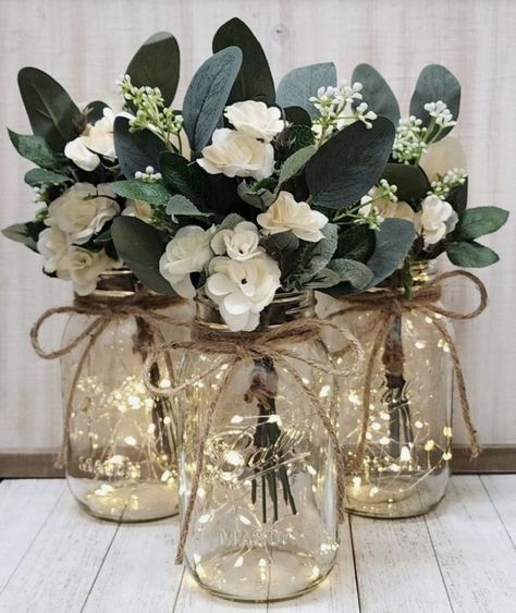 Rustic Winter Wedding, Cute Wedding Ideas, Wedding Centerpieces, Winter Wedding, Mason Jars, Wedding Ideas, Prom, Baby Shower, Table Decorations