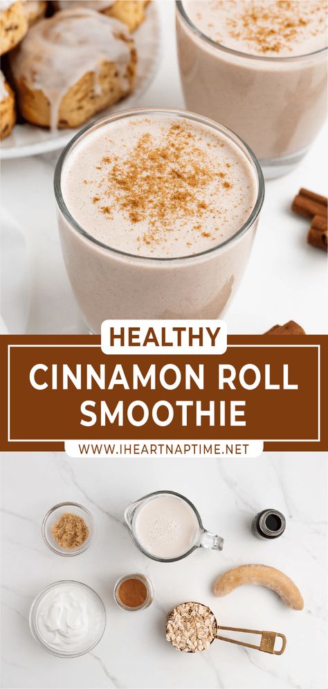 Incredibly healthy and delicious, this quick cinnamon roll breakfast smoothie is the perfect breakfast to start off the day! Cinnamon Bun Smoothie, Cinnamon Roll Smoothie, Breakfast Shakes Healthy, Cinnamon Roll Breakfast, Healthiest Breakfast, Healthy Cinnamon Rolls, Cinnamon Smoothie, Cinnamon Breakfast, Breakfast Shakes