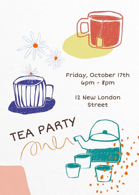 Tea party invitation poster template | premium image by rawpixel.com / Wan Afternoon Tea Poster Design, Tea Poster Design, Tea Party Poster, Tea Party Card, Funny Templates, Tea Party Party, Kids Social Media, Invitation Poster, Chill Zone