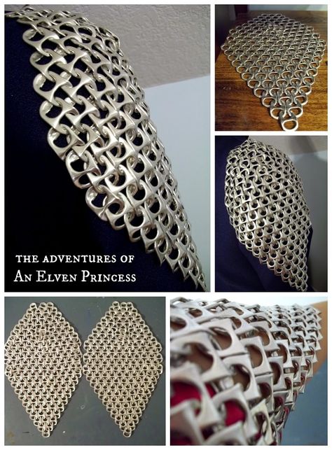 Diy Chainmail Cosplay, Soda Can Tab Armor, Pop Tab Armor, Lauren Does Cosplay Chainmail, Soda Taps Ideas, Bottle Tab Chain Mail, Soda Tab Armor, Pop Tab Chainmail, Can Tab Chainmail