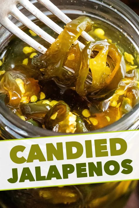 Candy Peppers, Candied Peppers, Baked Jalapeno Poppers, Snacky Foods, Pickled Jalapenos, Cowboy Candy, The Chunky Chef, Candied Jalapenos, Jalapeno Jelly