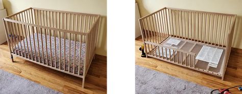 IKEA Sniglar Crib Hack: Convert Your Crib into a Toddler Bed with a Railing | by The Josh Speaks | Medium Montesorri Bed Diy, Ikea Cot Hack, Ikea Baby Bed Hack, Ikea Crib Nursery, Ikea Sundvik Bed Hack, Sniglar Crib Nursery, Ikea Sundvik Hack, Ikea Sniglar Hack, Ikea Sniglar Crib Hack