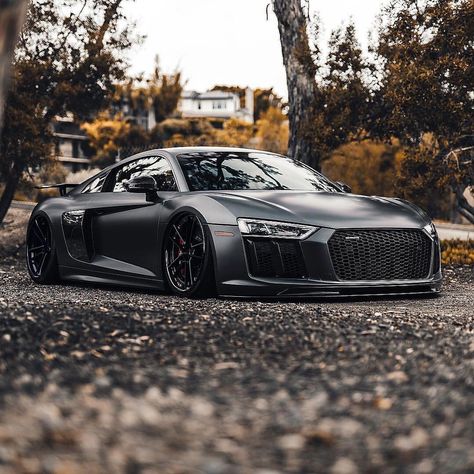 Bagged R8! | Photo by @jpephoto | Owner @norcal_lowlife | #blacklist #audi #r8 Royal Cars, Rwb Porsche, Speed Demon, Audi R8 V10, Aston Martin Vanquish, Audi 100, Lamborghini Veneno, Super Sport Cars, Harley Davidson Dyna