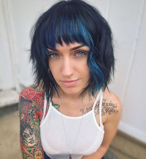 HAIR BY CAITLIN TYCZKA on Instagram: “Need a change? And a little color block will do you right. 🤘 #sharewhatyoulove #lovewhatyoudo #fortheloveofhair #forpeople • • •…” Vivid Hair Color Ideas Short, Blue Color Block Hair, Valentine Hair Color, Color Blocking Hair, Wolf Cuts, Edgy Hair Color, Color Block Hair, Valentine Hair, Need A Change