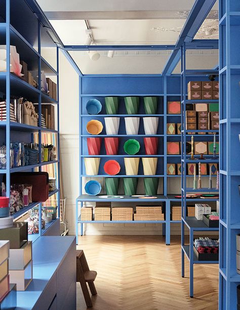 Blue Shelves, Danish Interior Design, Hay House, Danish Interior, Copenhagen Design, Design Café, Room Artwork, Hay Design, Comfortable Furniture