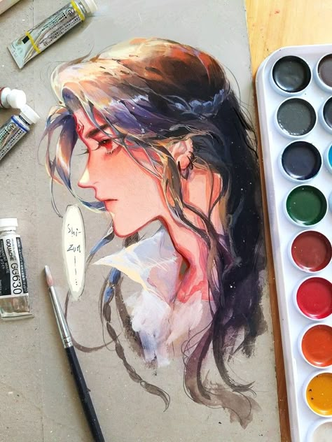 Anime Watercolor, Manga Watercolor, Scum Villain, Gouache Art, 수채화 그림, 캐릭터 드로잉, Cat Air, Anime Sketch, The Villain