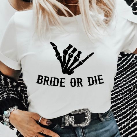 Spooky Bachelorette Party Outfits, Bride Or Die, Disco Bachelorette, Spooky Skeleton, Bachelorette Outfits, Bachelorette Party Themes, Bach Party, Bachelorette Shirts, Bachelorette Weekend