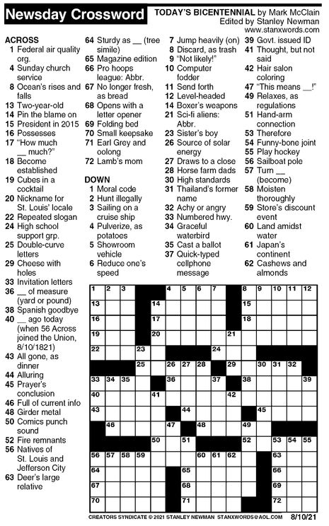 Free daily crossword puzzles from newsday Printable Crossword Puzzles For Adults, Free Printable Crossword Puzzles, Fill In Puzzles, Printable Crossword Puzzles, Mind Puzzles, Critical Thinking Activities, Minecraft Coloring Pages, Photo Quilts, Maze Puzzles