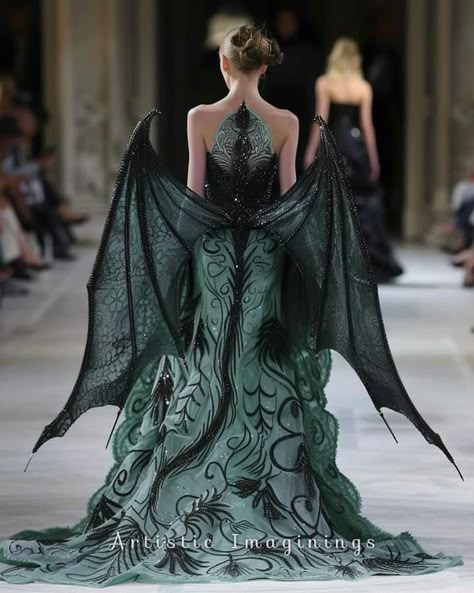 Dragon Themed Dress, Dragon Inspired Outfits, Dragon Dress Fantasy Gowns, Dragon Corset, Green Fantasy Dress, Dragon Gown, Basement Yard, Dragon Dress, Fantasy Ball