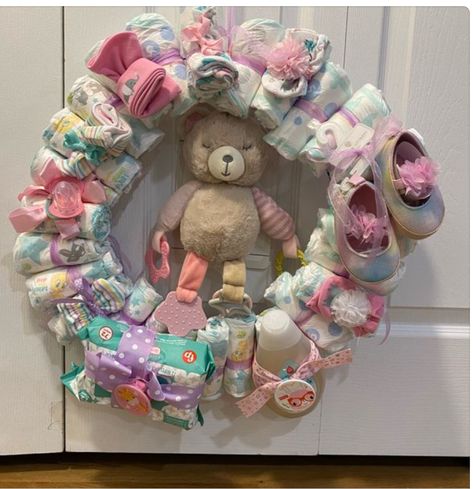 Baby Door Wreaths, Baby Shower Wreath, Diaper Wreath, Country Baby Shower, Diaper Gifts, Baby Wreath, Handmade Baby Shower Gift, Baby Shower Crafts