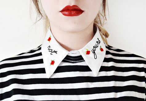 10+ Creative Collars That Will Make You Want To Button All The Way Up Collars Diy, Kimono Shirt, Peter Pan Collars, Love Puns, Creative Shirts, Fake Collar, Flower Motifs, Embroidered Collars, Detachable Collar