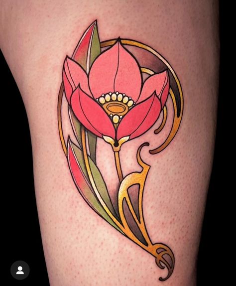 Neo Trad Floral Tattoo, Floral Frog Tattoo, Simple Neotraditional Tattoo, Art Deco Flower Tattoo, Neo Traditional Flash, Neotraditional Flowers, Trad Flower Tattoo, Neotraditional Flower Tattoo, Art Nouveau Floral Tattoo