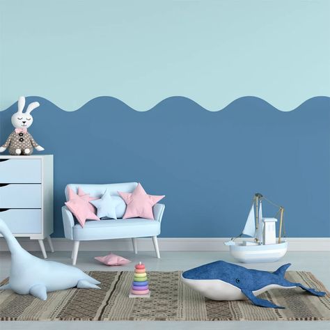 CALM WAVES Wall Border Stencil Paint Perfect Wave Nursery - Etsy UK Wave Nursery, Wall Stencil Nursery, Ocean Bedroom, Border Stencil, Stencil Paint, Newborn Room, Room Boys, Baby Corner, Baby Boy Bedroom