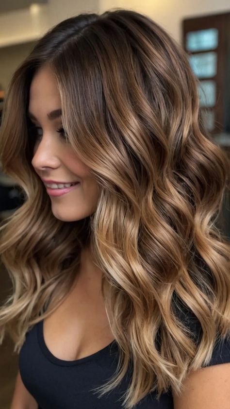 Embrace the Season: 15 Gorgeous Fall Hair Colors Everyone Should Try - pulsepathlife.com Fall Hair Brunnete, Fall Balayage Light Brown, Blonde Highlight Color Ideas, Fall Hair Color For Brunettes Ombre, Brown Skin Blonde Highlights, Blonde Hair With Brown Balayage, Bronde Hair Colour, Latest Hair Colour Trend 2024, Haircolor Trending 2024