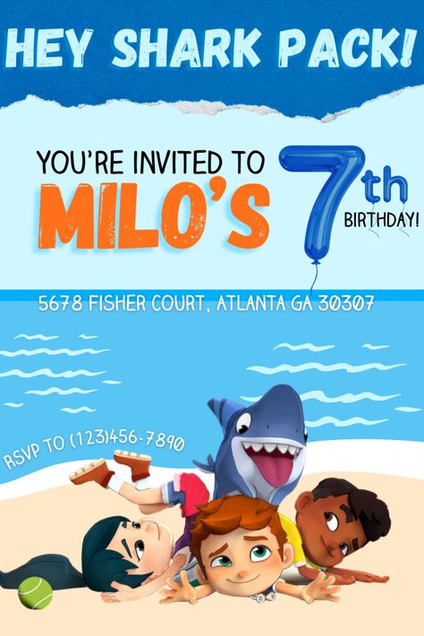 Shark Dog Birthday Party, Sharkdog Birthday, Dog Party Invitations, Invitations Birthday, Dog Birthday Party, Dog Party, Birthday Invite, Bday Ideas, Dog Birthday