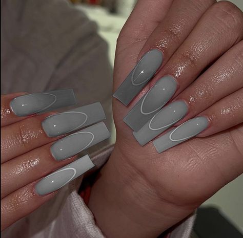 White And Grey Nail Ideas, Grey Nails Aesthetic, Grey Nails Coffin, Gray Nails Acrylic, Cruise Hairstyles, Ballerina Acrylic Nails, Grey Acrylic Nails, Bday Nails, Acrylic Nails Nude