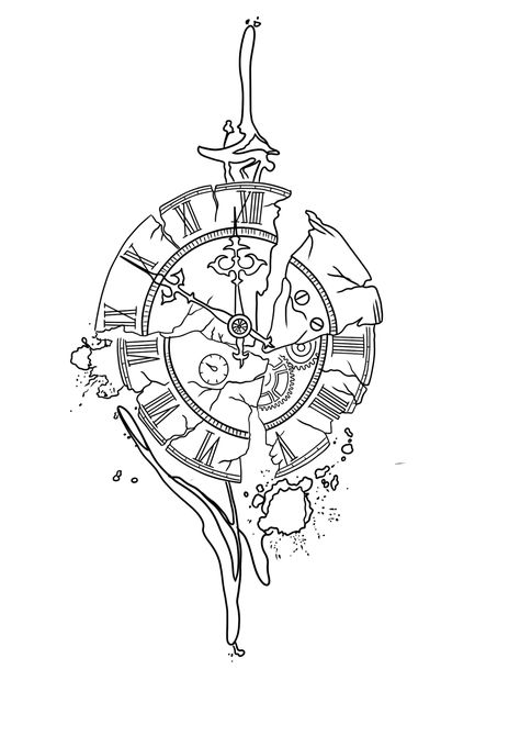 Shattered Clock Tattoo Design, Clock Stencils Tattoo, Clock Tattoo Design Men, Clock Tattoo Stencil, Clock And Rose Tattoo, Broken Clock, Geometric Tattoo Sleeve Designs, 30 Tattoo, Butterfly Name Tattoo