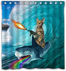 Shark Bathroom, Shark Shower Curtain, Cat Riding, Cool Sharks, Cat Shower Curtain, Funny Shower Curtains, Kids Curtains, Shower Liner, Whale Shark