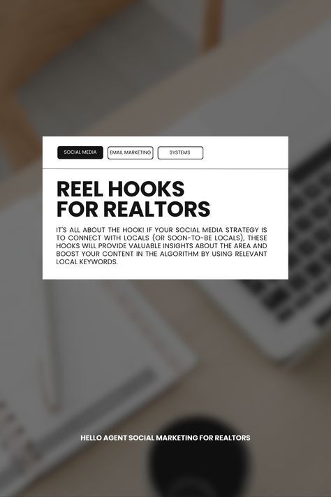 It's all about the hook, and if your social media strategy is to connect with locals (or soon-to-be locals) these hooks will provide valuable insights about the area and boost your content in the algorithm by using relevant local keywords. CLICK HERE TO ACCESS AND GET READY TO SCREENSHOT (AND SAVE). Real Estate Marketing, Marketing for Realtors, Social Media for Realtors, Social Media Marketing for Realtors, Real Estate Marketing Ideas, Reel Hooks for Realtors, Content for Realtors Reel Hooks, Real Estate Marketing Ideas, Social Media Strategy, Media Strategy, Social Marketing, Marketing Ideas, Social Media Strategies, Real Estate Marketing, For Real