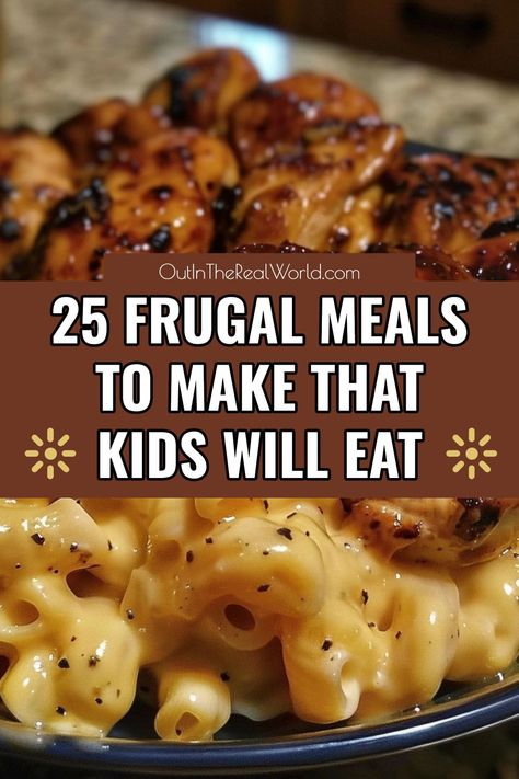 25 Kid-Friendly Dinners - Yummy frugal meals! Lots of cheap easy dinners for inexpensive struggle meals that make a lot - or for two - that even picky eaters will love - best cheap dinners for a family on a budget for last minute 10 dollar meals to make in 20 minutes Easy Meal Planning On A Budget, Meals To Have On Hand, Best Kid Dinners, Food Budget For Four, Budget Recipes Families, Super Frugal Meals, Dinner Recipes Budget Friendly, Poverty Meals Dinners, Easy Meals Picky Eaters