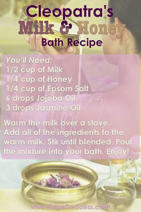 Beauty Bath Spell, Bath Herbs Recipe, Cleopatra Skin Care, Things To Add To Your Bath, Cleopatra Milk Bath Recipe, Cleopatra Bath Recipe, Diy Milk Bath Recipes, Bath Water Ideas, Cleansing Bath Recipe