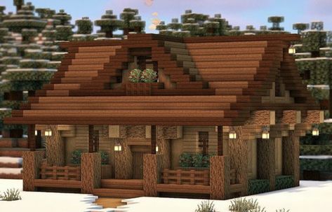 Minecraft Lodge, Minecraft Cabin, Minecraft Small House, Snowy Cabin, Rumah Minecraft Sederhana, Minecraft Houses Blueprints, Minecraft Structures, Minecraft Interior Design, Minecraft House Plans